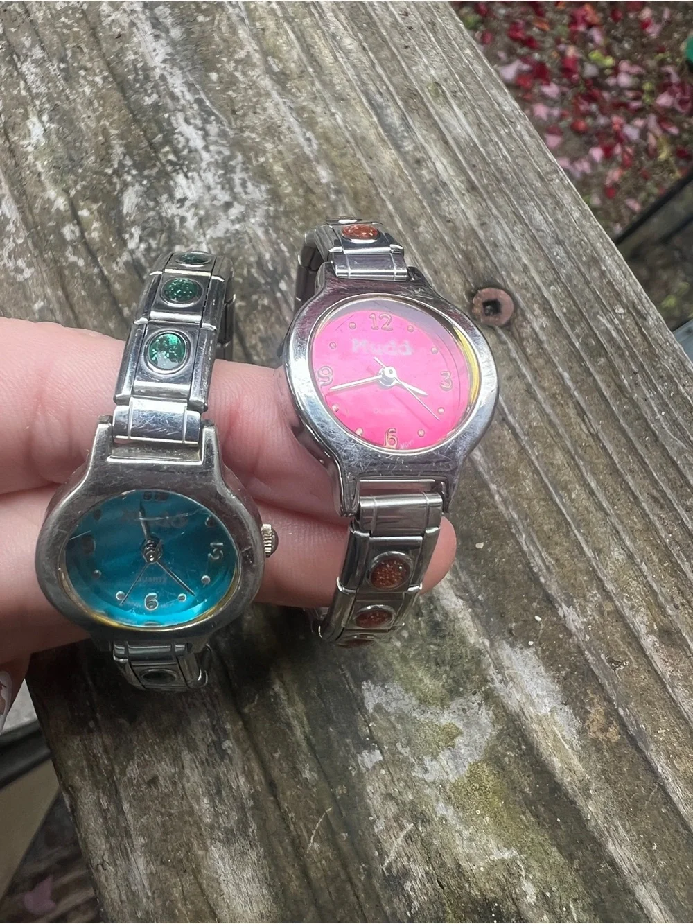 Women’s watch pink and blue silver bands lot of 2